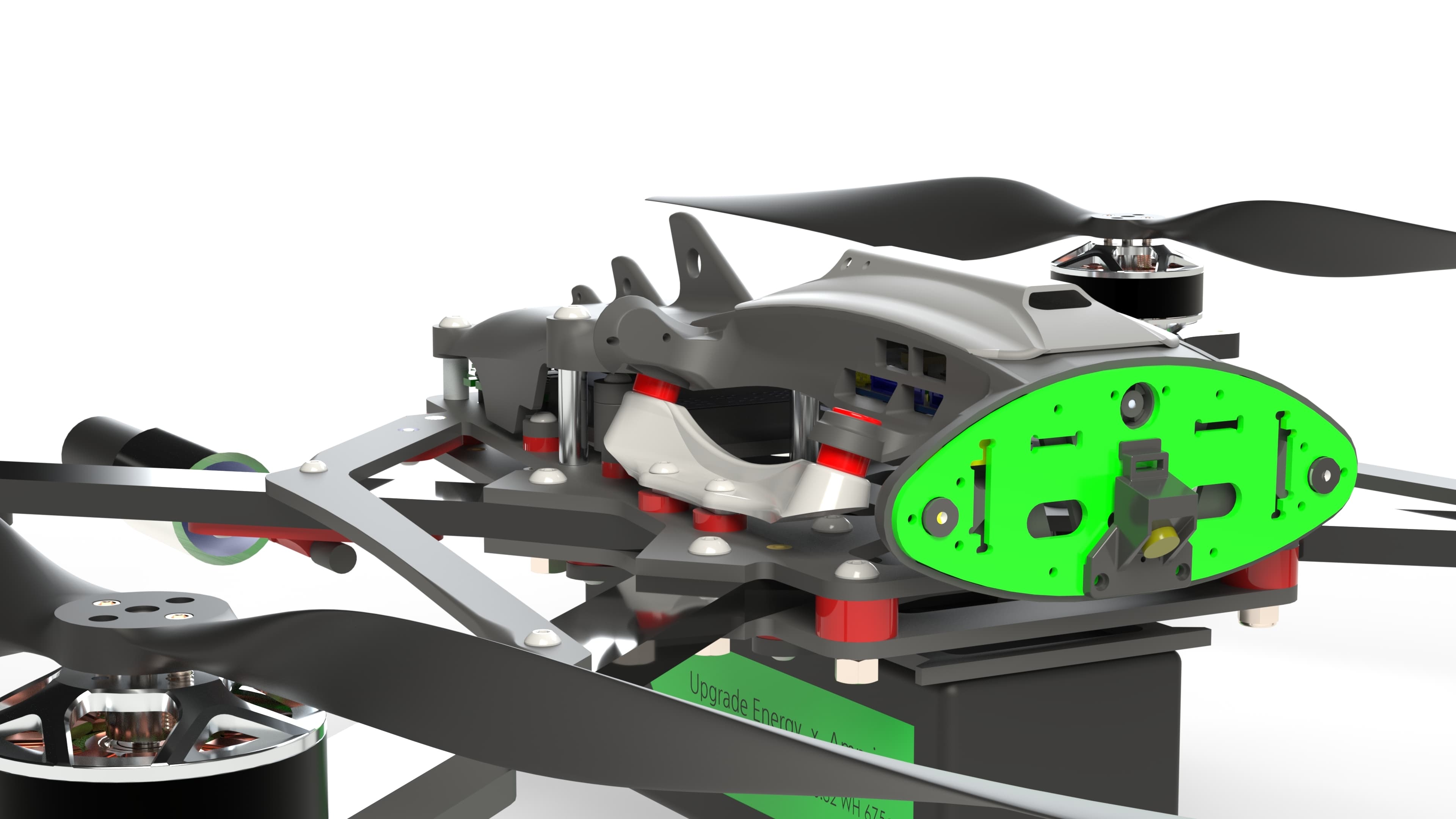 Detailed closeup of Pheratech Falcon V3.1 VOXL2 flight deck showing advanced processing unit and sensor integration